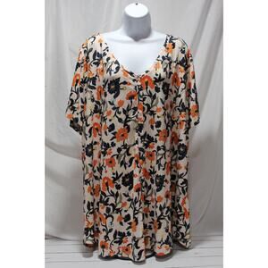 Lane Bryant Women's 26/28L Orange Floral Print Ribbed Tunic Pop-over Top S/S